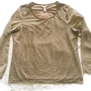Chicos Ladies Blouse sz 2 Beige Sheer Long Sleeves Bodice Lined